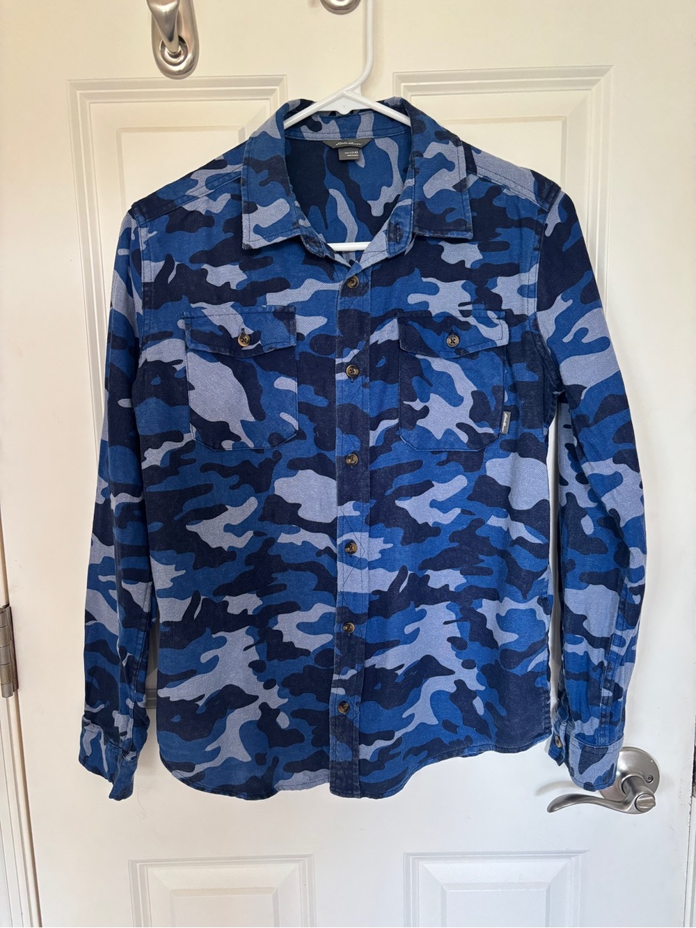 Youth Eddie Bauer Blue Camouflage Cotton Shirt, sz 14